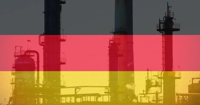 Animation of flag of germany over factory