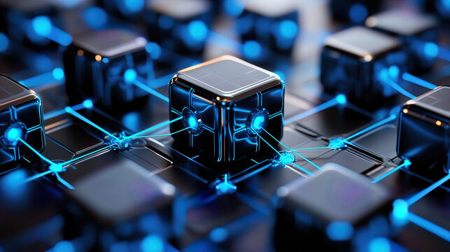 Close-up of electronic circuit board with detailed chips and components for technology and hardware background
