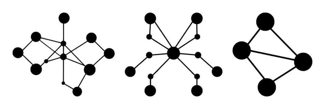 Networking nodes icon set with solid black icon on white background featuring nodes, connections, network with connectivity and communication