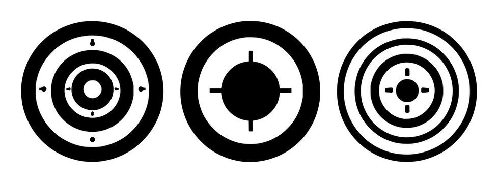 Target set with solid black icon on white background design featuring mission, target, bullseye with archer and precision