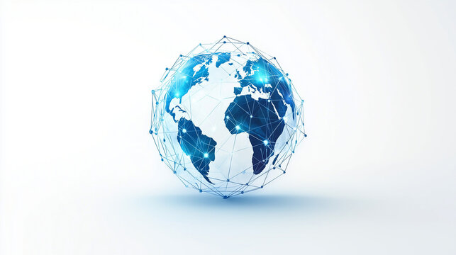 Earth globe illustration showing the world map continents in blue on a clean white background