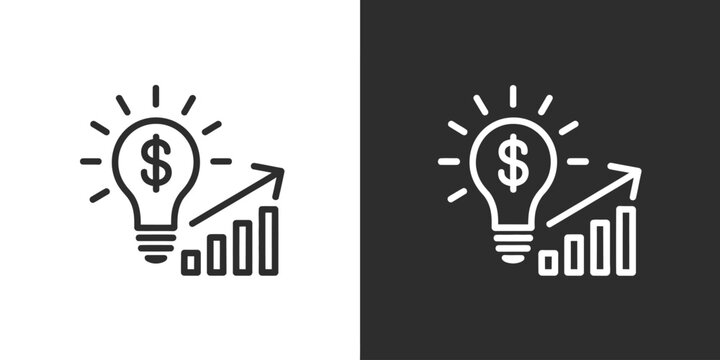 Black and white minimalist light bulb with dollar sign and growth chart