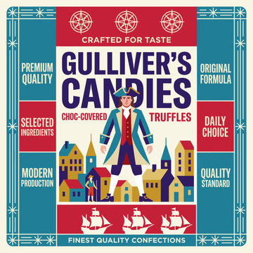 Gulliver's Candies label designed for choc-covered truffles with clear branding elements and ingredient details