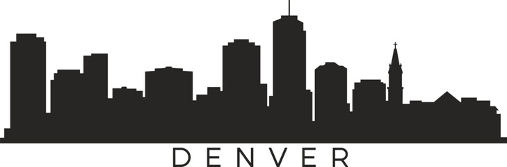 Fototapeta premium Denver city skyline silhouette isolated on white background, Colorado urban architecture with skyscrapers and landmarks, vector illustration for travel, tourism, and city design