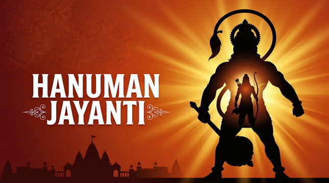 Lord Hanuman Jayanti silhouette banner with Lord Ram
