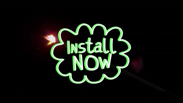 Animation of install now text over a speech bubble against burning incense stick