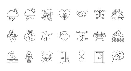Fototapeta premium Mental Health and Emotional Wellness Line Icon Set - Psychology Icons