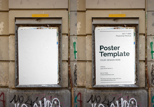 Mockup Of Customizable Poster Pasted On Wall