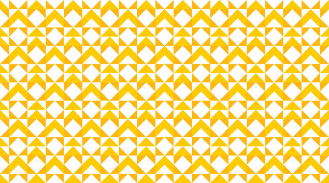 Bauhaus seamless geometric vector pattern featuring a mosaic of yellow, gold, and white triangles and arrows. This modern abstract backdrop is designed for vibrant textile prints, web graphics.