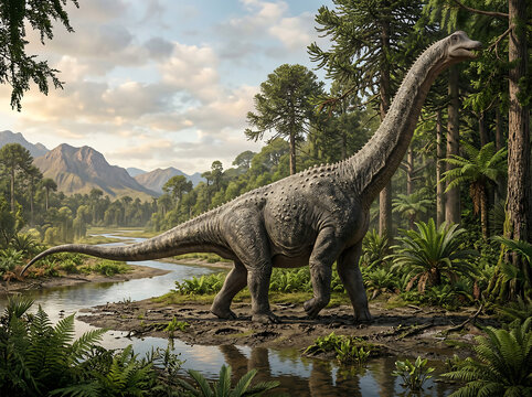 Alamosaurus Side View Illustration OF Alamosaurus dinosaur , Alamosaurus a genus of titanosaurian sauropod dinosaurs prehistoric extinct dinosaur 