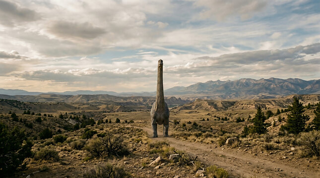 Alamosaurus Long Shot View Illustration OF Alamosaurus Alone dinosaur , Alamosaurus a genus of titanosaurian sauropod dinosaurs prehistoric extinct dinosaur 