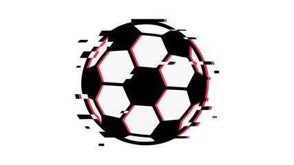Fototapeta premium Glitch Effect Soccer Ball Icon Digital Sports Distortion Isolated on White Background