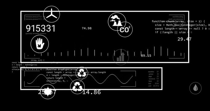 On startup dashboard updating counter, icons swapping, bar ticks growing for eco data charting