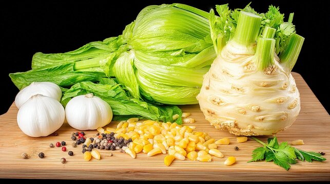 Fresh Vegetables for Healthy Cooking on Wooden Cutting Board