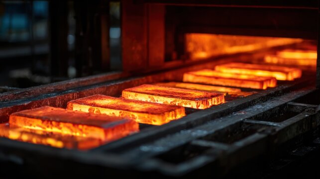 Medium shot featuring zirconia sintering process on trays within furnaces central furnace sharply rendered as surrounding workshop elements blur.