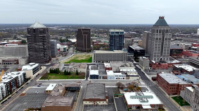 aerial pullout out from greensboro nc, north carolina skyline
