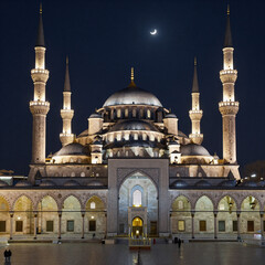 Obraz premium Character Concept Eid United Arab Emirates. Grand Mosque Nightscape On Eid Al-Fitr 2025