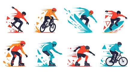 Obraz premium Extreme Sports Action Vector - Skater, BMX Rider, Snowboarder, Rollerblader