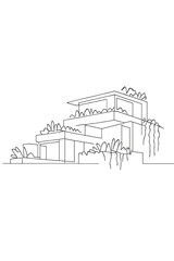 Fototapeta premium Biophilic Line Architecture. Biophilic architecture. Minimalistic one-line drawing a structure with greenery