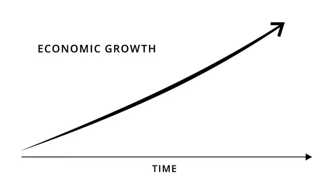 Abstract illustration of economic growth over time, depicted by an upward-sloping line graph on a white background, symbolizing progress and success.