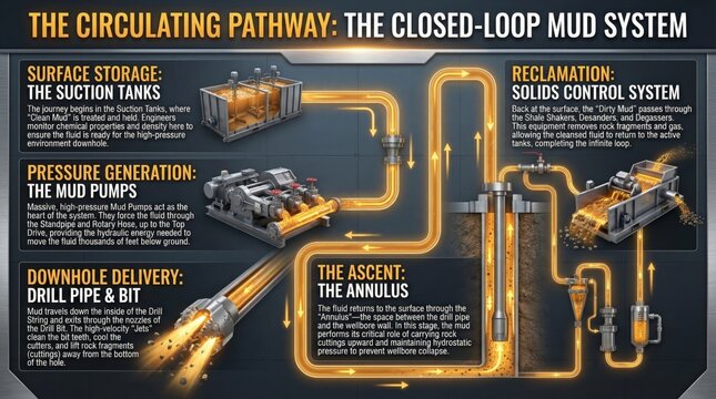 Detailed Illustration of Closed-Loop Mud System for Oil and Gas Industry Operation and Management