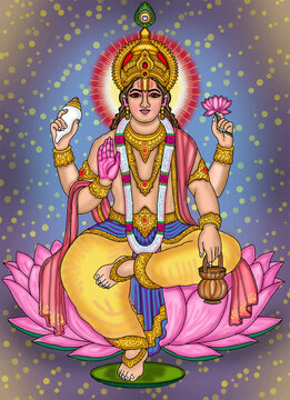 hand drawn digital art of lord dhanvantari