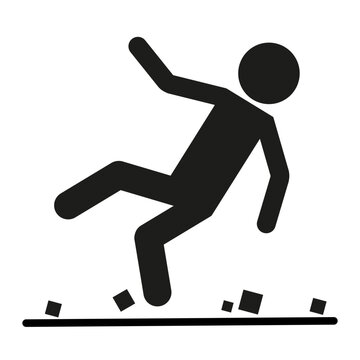 Stumbling person icon. Falling over rocks. Trip hazard Vector. Safety warning symbol.