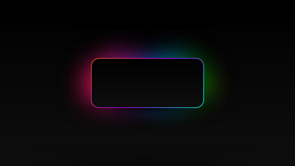 Glowing neon rounded rectangle frame on black background futuristic banner template with empty copy space for button label title text gaming interface overlay and modern tech design © ARTFUL