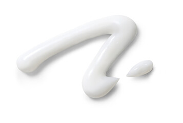 White swatch of squeezed cosmetic cream isolated on white background top view.