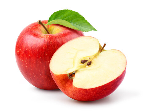 Fresh red apple with half cut isolated on white.