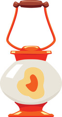 Obraz premium Vintage magic lantern with burning candle in round glass, vector cartoon antique hanging lighting device, kerosene lamp