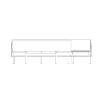 Front view of L shaped sofa with rectangular coffee table in clean outline style, showcasing modern living room furniture.