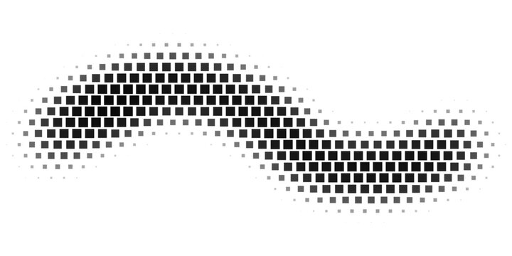 Abstract wave background created from small square pixels forming a flowing sinusoidal shape across a light gray background.