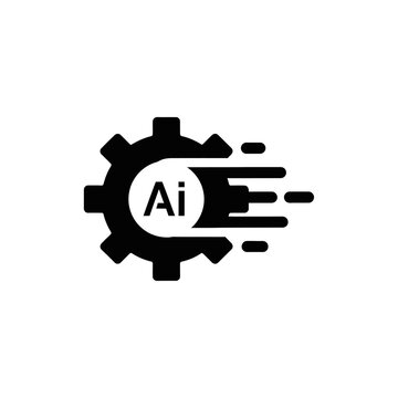 AI performance optimization icon depicting a gear with speed lines and AI logo