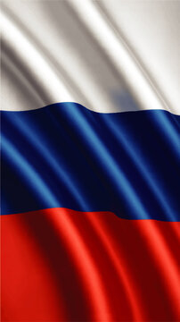 Realistic waving Russia flag background, national tricolor banner with fabric folds, patriotic Russian illustration for politics and travel design