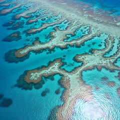 Fototapeta premium Aerial view of the Great Barrier Reef with vibrant turquoise waters
