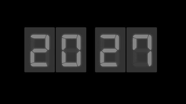 Digital LED number display showing 2027 in a realistic seven-segment style on background. Futuristic design with colorful illumination, perfect for technology, new year concept or innovation themes.