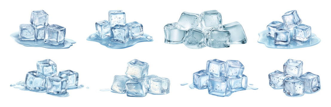 PNG Various melting ice cubes, element set on transparent background