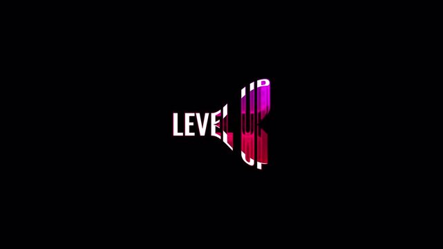 Level Up Colorful Text Animation with Center Split Effect and Wavy Motion Dividing into Upper and Lower Sections Vibrant Style with Flowing Shadow on Transparent Alpha Channel Background 4K Video