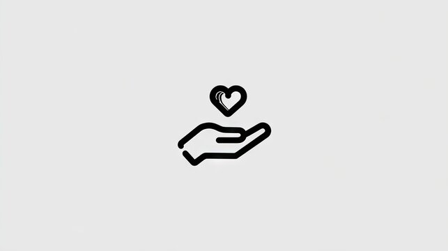Simple black line art icon depicts an open hand gently supporting a floating heart shape above it.