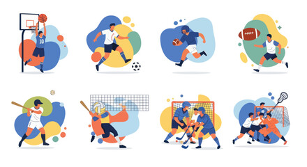 Fototapeta premium Flat Illustration of Diverse Sports Athletes Playing Different Games