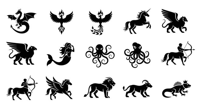 Zodiac signs in black silhouette.