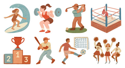 Fototapeta premium PNG Diverse sports activities illustrated on transparent background