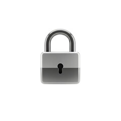 Naklejka premium Metallic silver padlock icon, polished chrome security lock with keyhole, 3D rendered safety symbol for data protection and privacy isolated on White Background