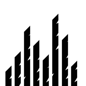 Abstract staggered bars with diagonal cut edges form a bold black silhouette on white.