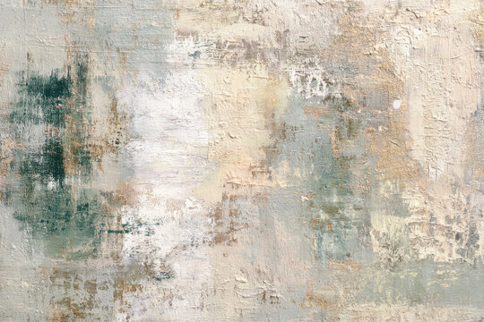 Abstract textured wall surface with layered neutral tones and distressed brush strokes, creating a vintage artistic background with subtle depth and organic patterns.