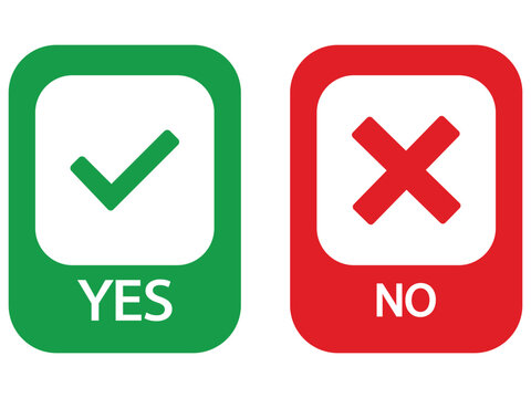 Yes and No Icon Set - Green Check Mark and Red Cross Decision Symbols