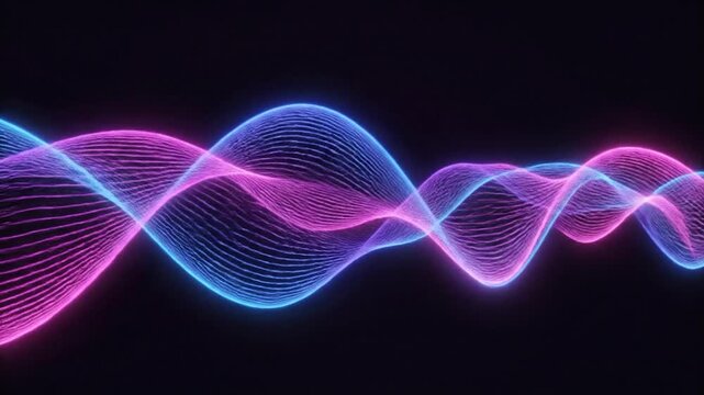 Neon light waves on black background.