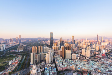 Fototapeta premium The skyline of Futian District, Shenzhen at dusk