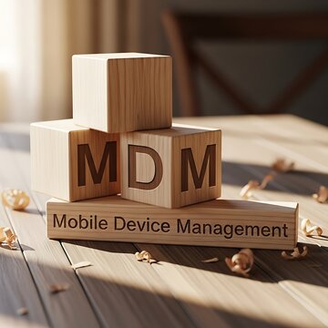 MDM Mobile Device Management Wooden Blocks Concept.